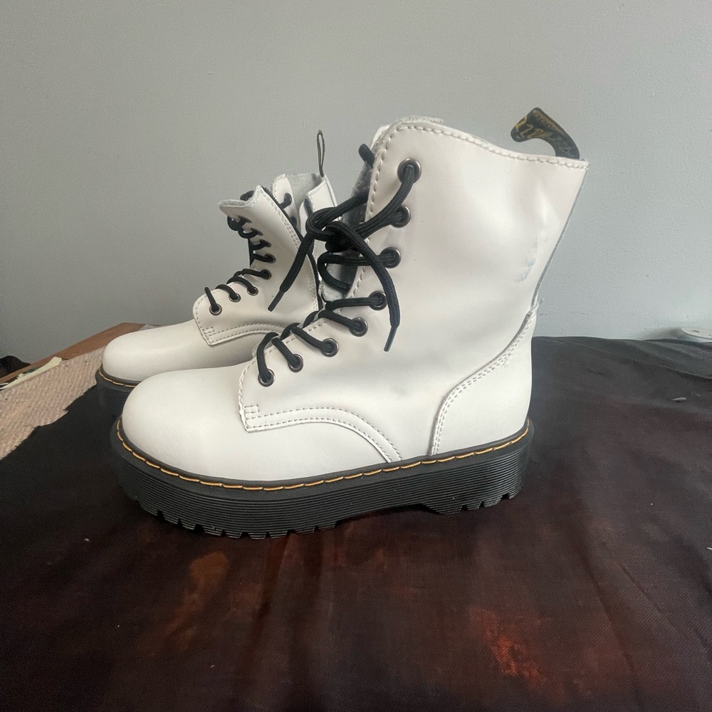 White Lace-Up Ankle Boots